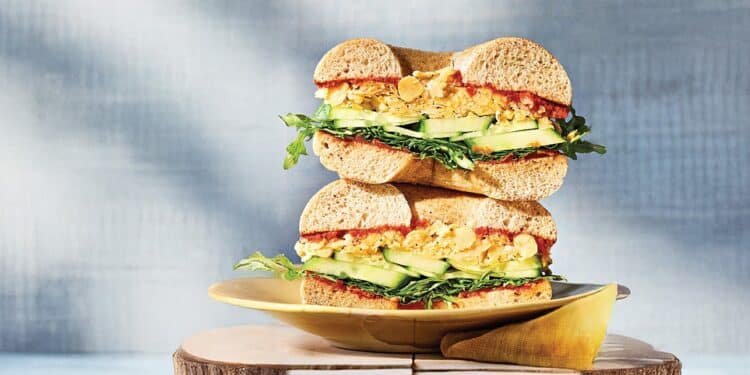 Sun-Dried Tomato and Chickpea Bagel Sandwich