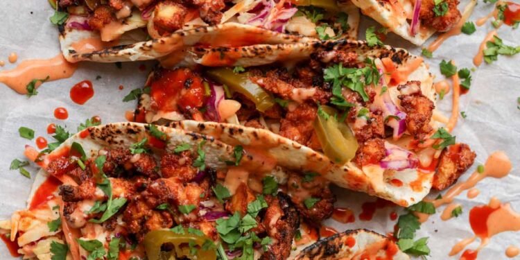 Gochujang Tacos with Yum Sauce Slaw