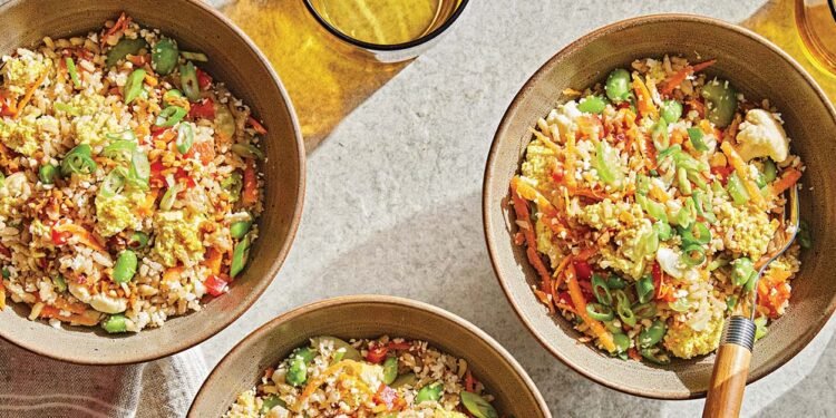 Miso Tofu Rice Bowl with Crunchy Veggies Recipe