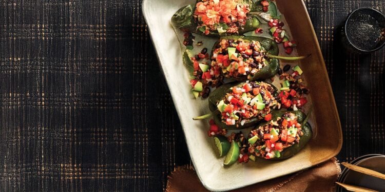 Chipotle Black Bean and Rice Stuffed Poblanos