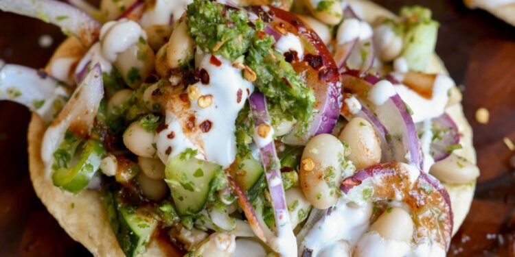 Cilantro Mint Chutney White Bean Tostadas (no-cook!)