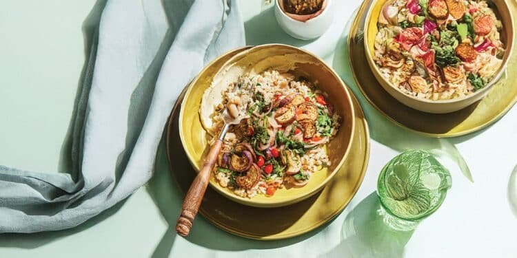 Sautéed Eggplant with Hearty Grains and Lemon-Garlic Aioli Recipe