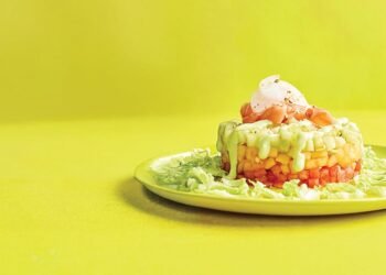 Melon Poke Stack with Avocado-Wasabi Drizzle Recipe