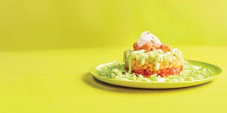 Melon Poke Stack with Avocado-Wasabi Drizzle Recipe