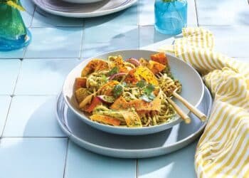 Fettuccine with Spinach Pesto and Carrot Ribbons