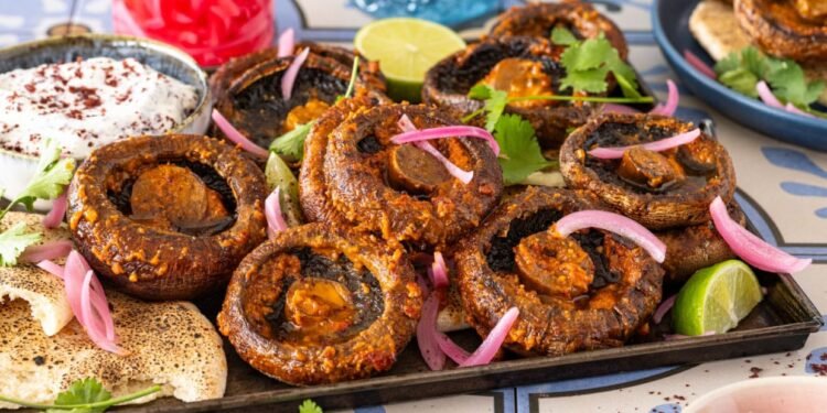 [RECIPE] Harissa Butter Roasted Portobello Mushrooms With Spicy Lemon Yoghurt