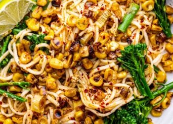 Miso noodles with charred corn