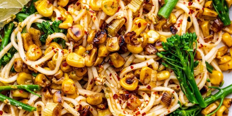 Miso noodles with charred corn