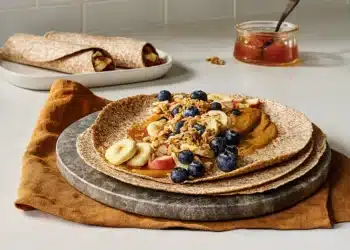 Peanut Butter and Jelly Wrap with Mixed Fruit and Granola