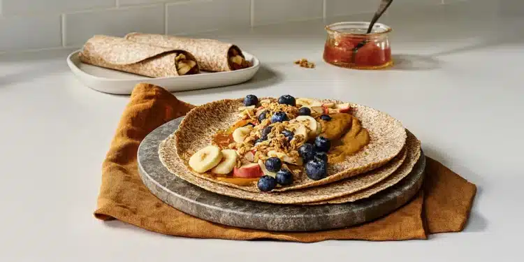 Peanut Butter and Jelly Wrap with Mixed Fruit and Granola