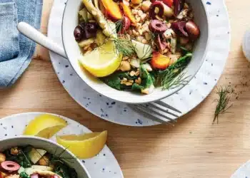 Greek-Style Slow-Cooker Farro with Chickpeas and Artichokes