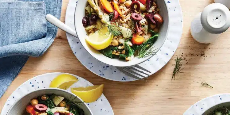 Greek-Style Slow-Cooker Farro with Chickpeas and Artichokes