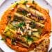 Romesco sauce with braised leeks