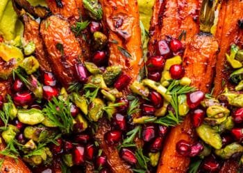 Harissa carrots on pistachio cream