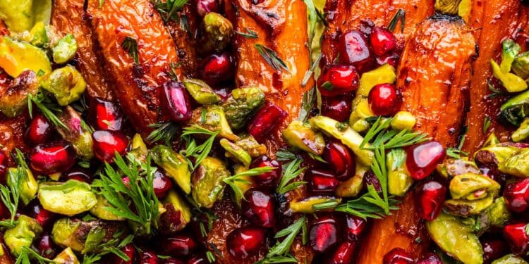 Harissa carrots on pistachio cream