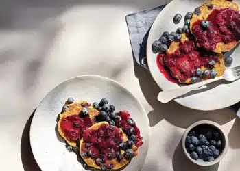 Jammy Blueberry Quinoa Pancakes