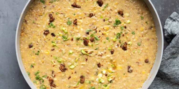 Creamy Corn Chowder with Smoky Tofu Bacony Bits