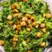 Green spring salad with lemon tofu