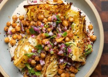Roasted Cabbage with Garlic Chickpeas