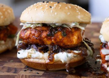 Crispy Curry Tofu Sandwich with Caramelized Onions