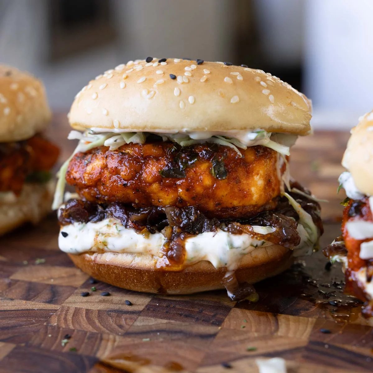 Crispy Curry Tofu Sandwich with Caramelized Onions